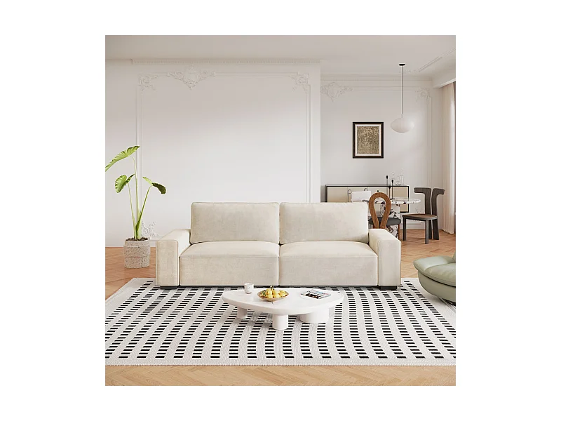 3-zits bank chenille beige - met brede armleuningen - 220 x 83 x 88 cm