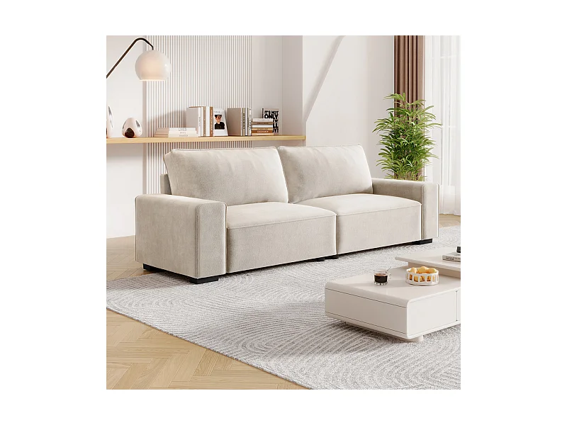 3-zits bank chenille beige - met brede armleuningen - 220 x 83 x 88 cm