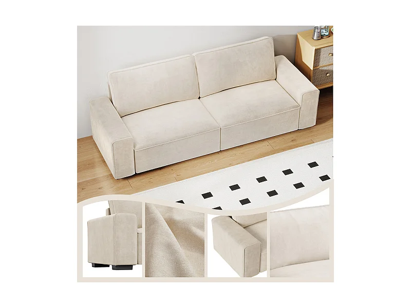 3-zits bank chenille beige - met brede armleuningen - 220 x 83 x 88 cm