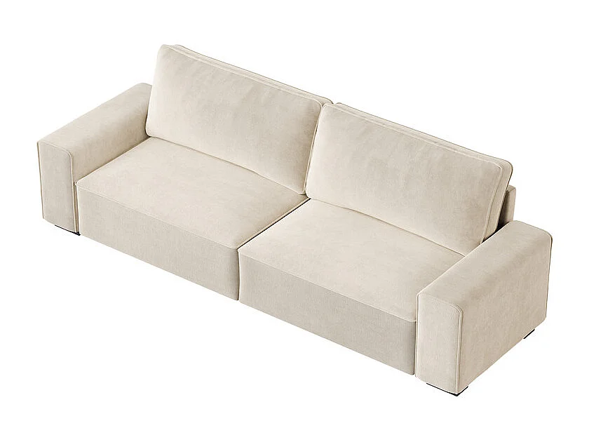 Canapé 3 places en chenille beige - avec grand accoudoirs - 220 x 83 x 88 cm