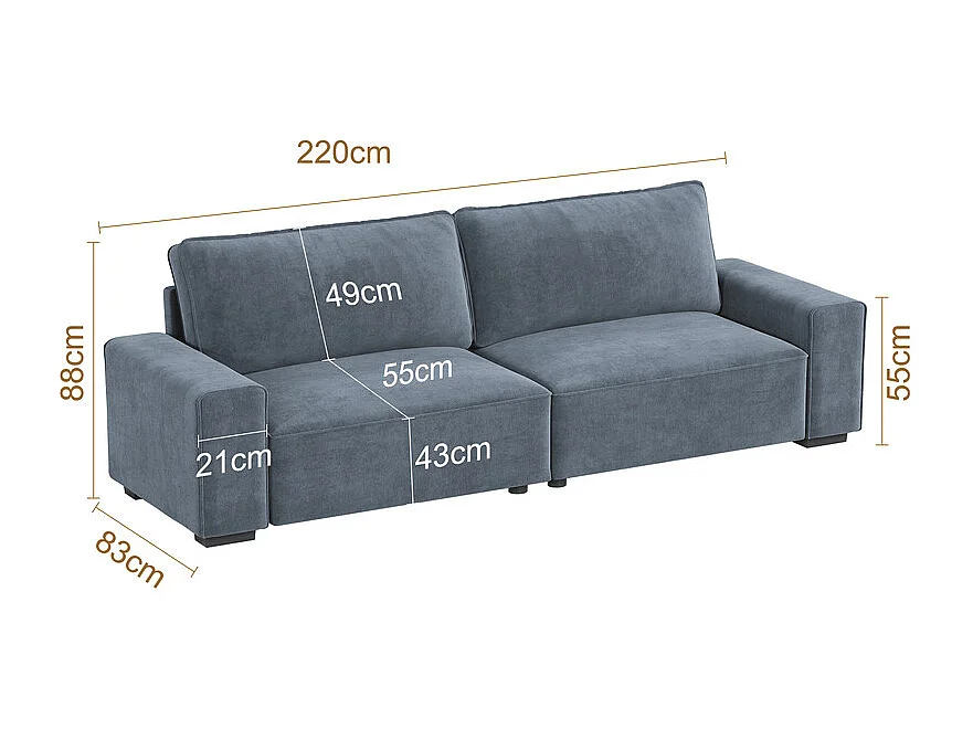 3-zits bank chenille beige - met brede armleuningen - 220 x 83 x 88 cm