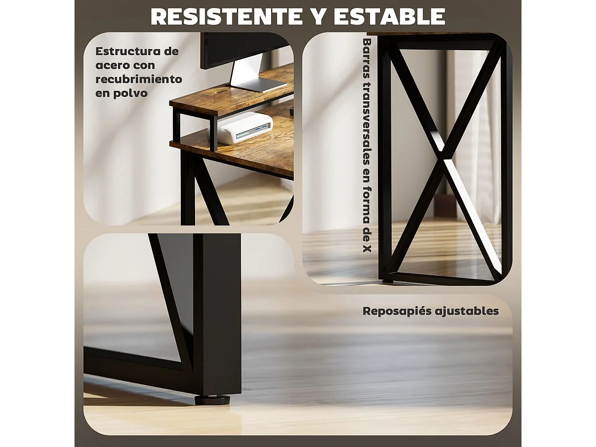 Escritorio Pigwidgeon Homcom luz LED + estación de carga + estantería natural