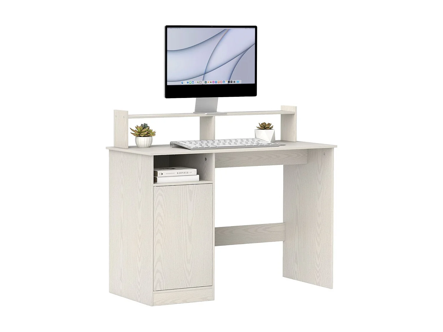 Escritorio Celeste Homcom soporte para monitor + armario crema 94x108x50 cm