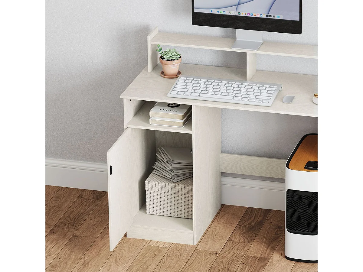 Escritorio Celeste Homcom soporte para monitor + armario crema 94x108x50 cm