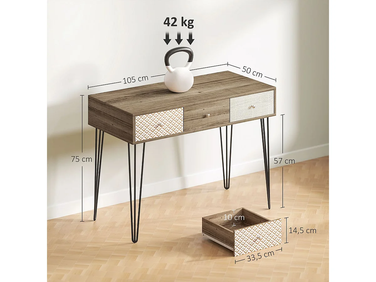 Escritorio Bohemia Homcom 3 cajones natural 75x105x50 cm