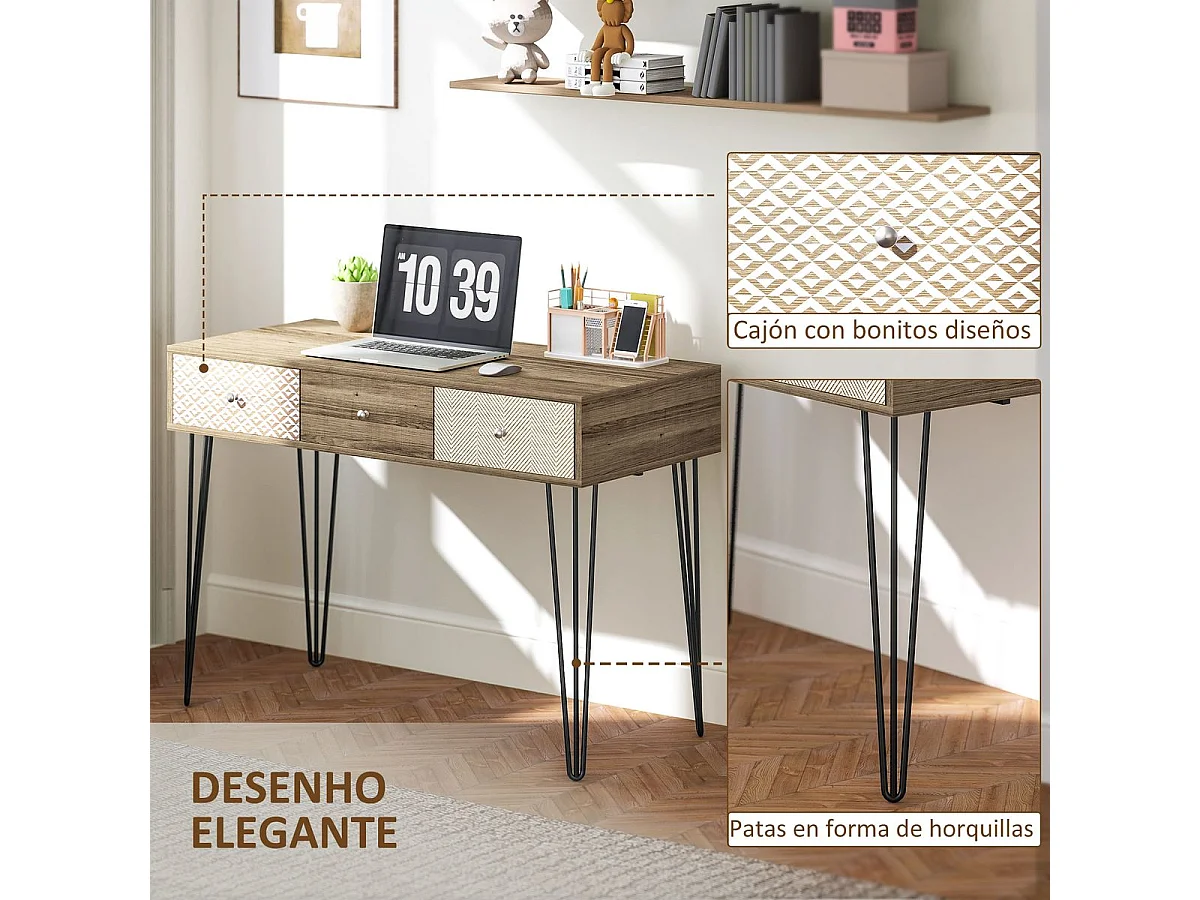 Escritorio Bohemia Homcom 3 cajones natural 75x105x50 cm