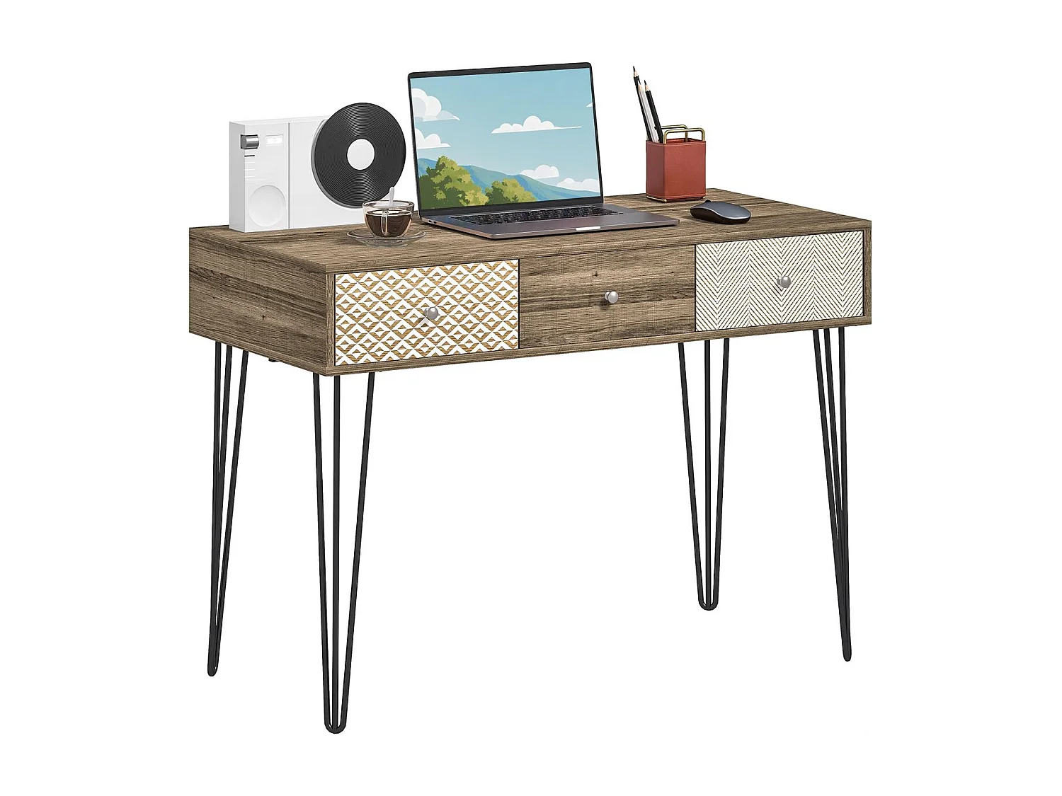 Escritorio Bohemia Homcom 3 cajones natural 75x105x50 cm