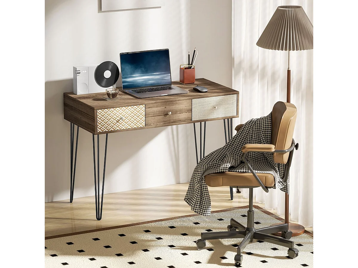 Escritorio Bohemia Homcom 3 cajones natural 75x105x50 cm