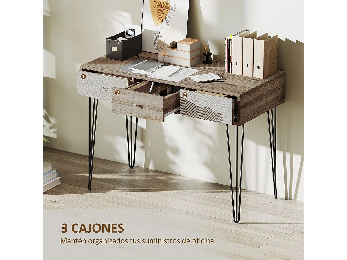 Escritorio Bohemia Homcom 3 cajones natural 75x105x50 cm