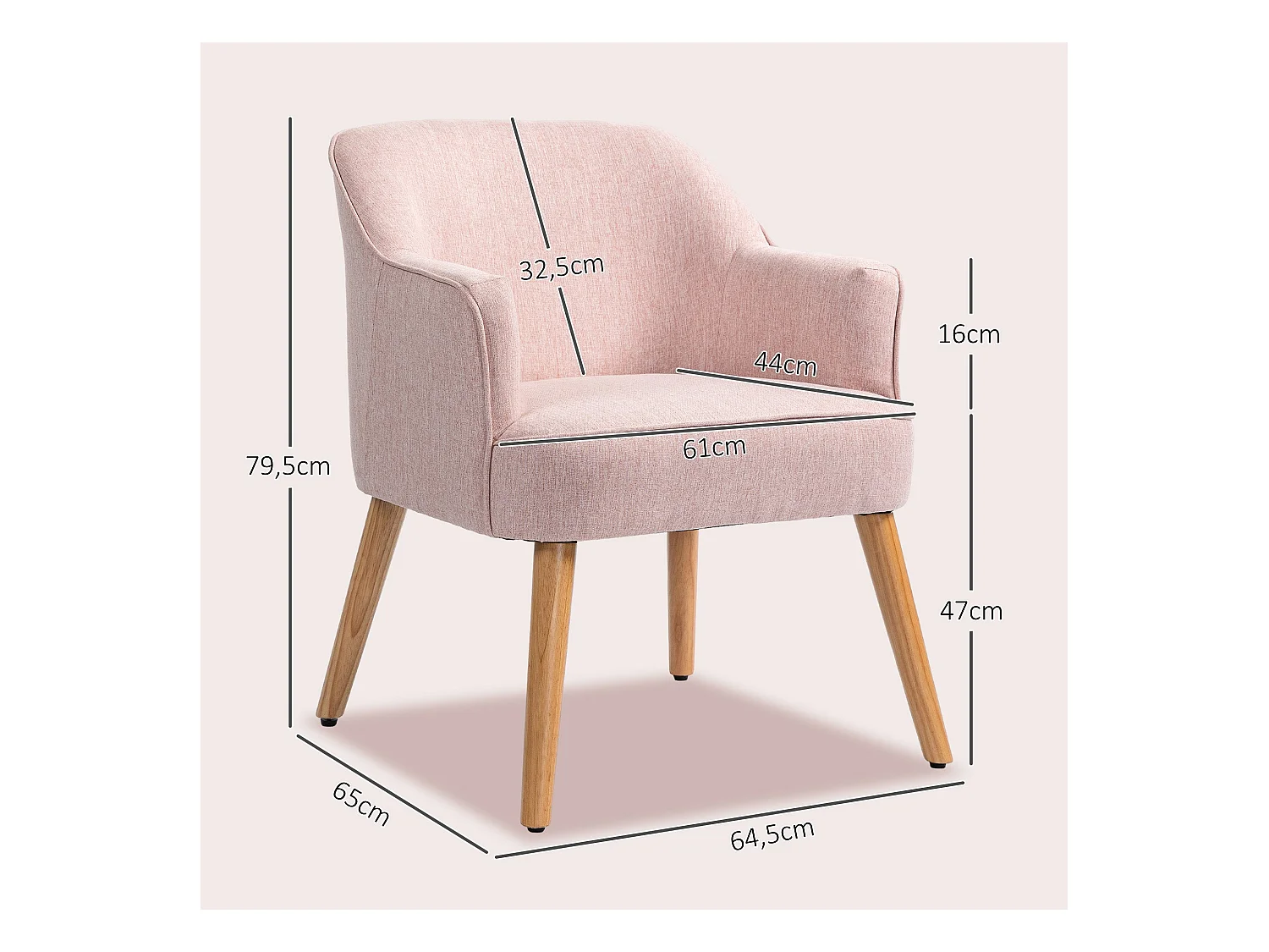 Butaca Primrose Homcom reposabrazos rosa 79,5x64,5x65 cm