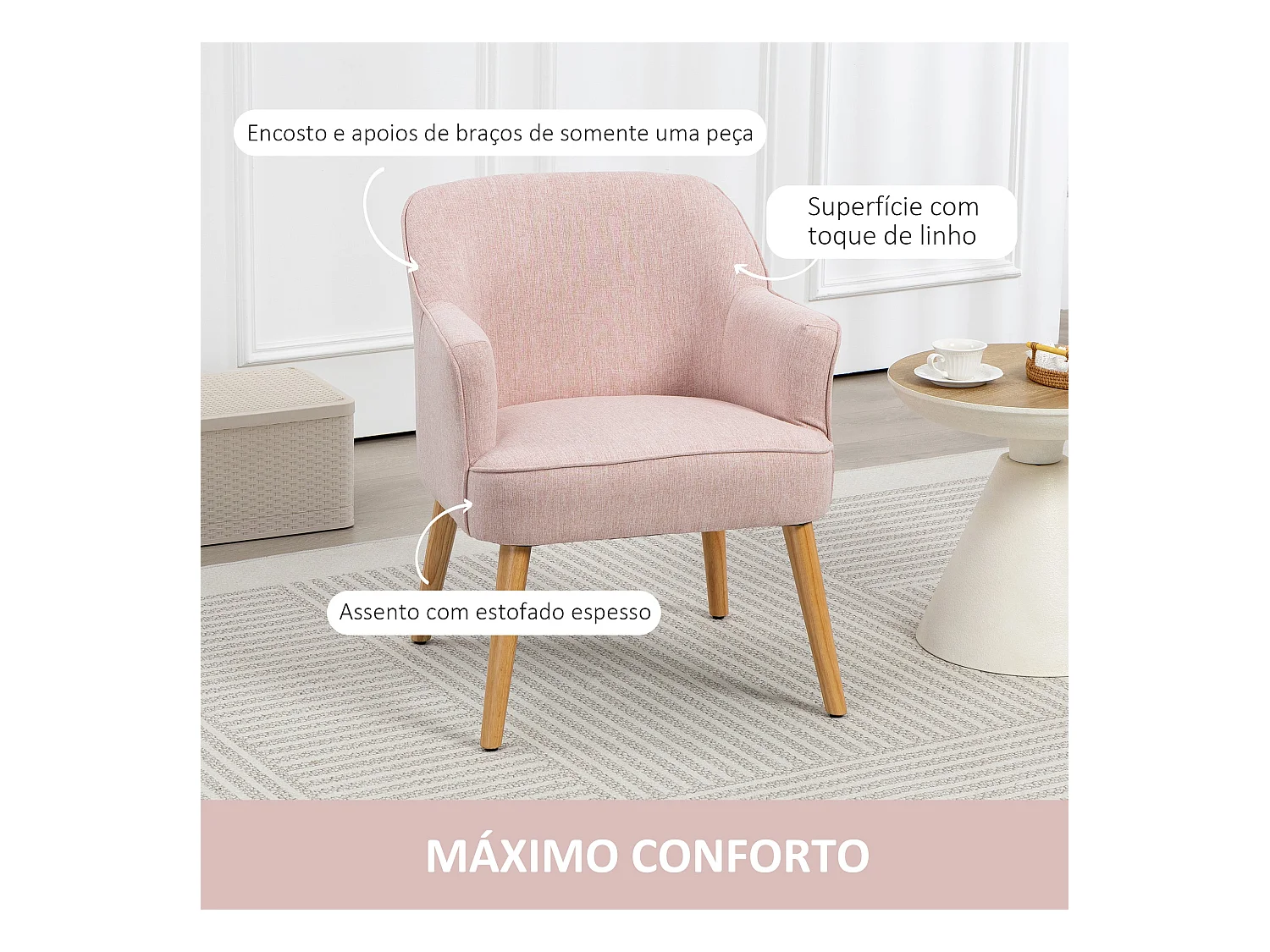 Butaca Primrose Homcom reposabrazos rosa 79,5x64,5x65 cm