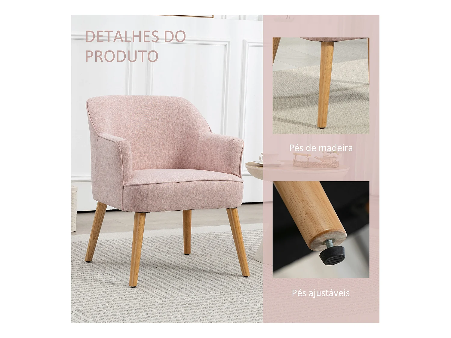 Butaca Primrose Homcom reposabrazos rosa 79,5x64,5x65 cm