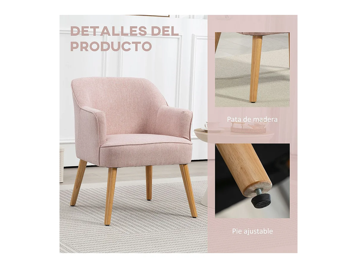 Butaca Primrose Homcom reposabrazos rosa 79,5x64,5x65 cm