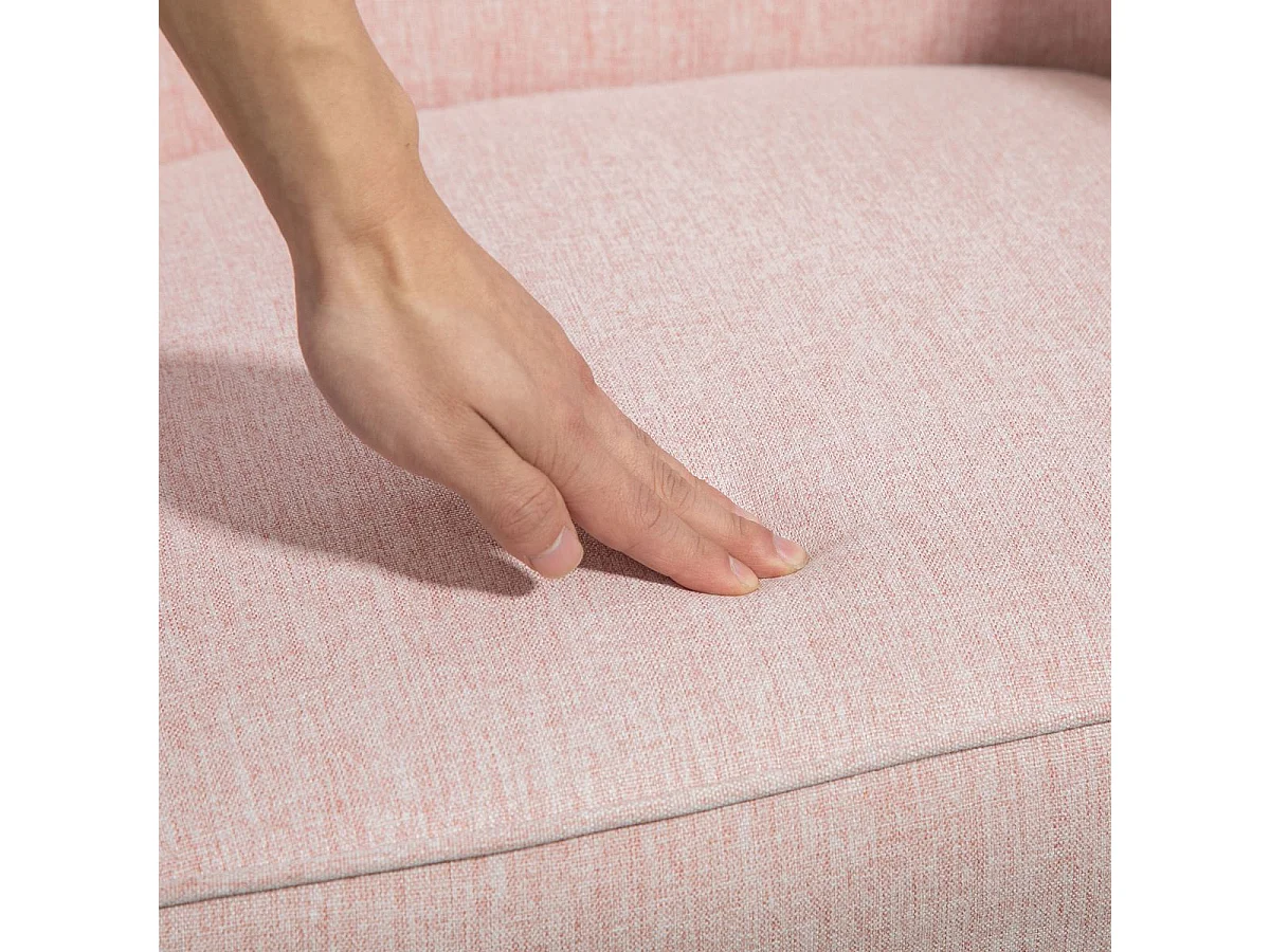 Poltrona Estilo Nórdico em Linho Rosa com Pés de Madeira para Sala, Escritório e Estúdio - Modelo Nancy
