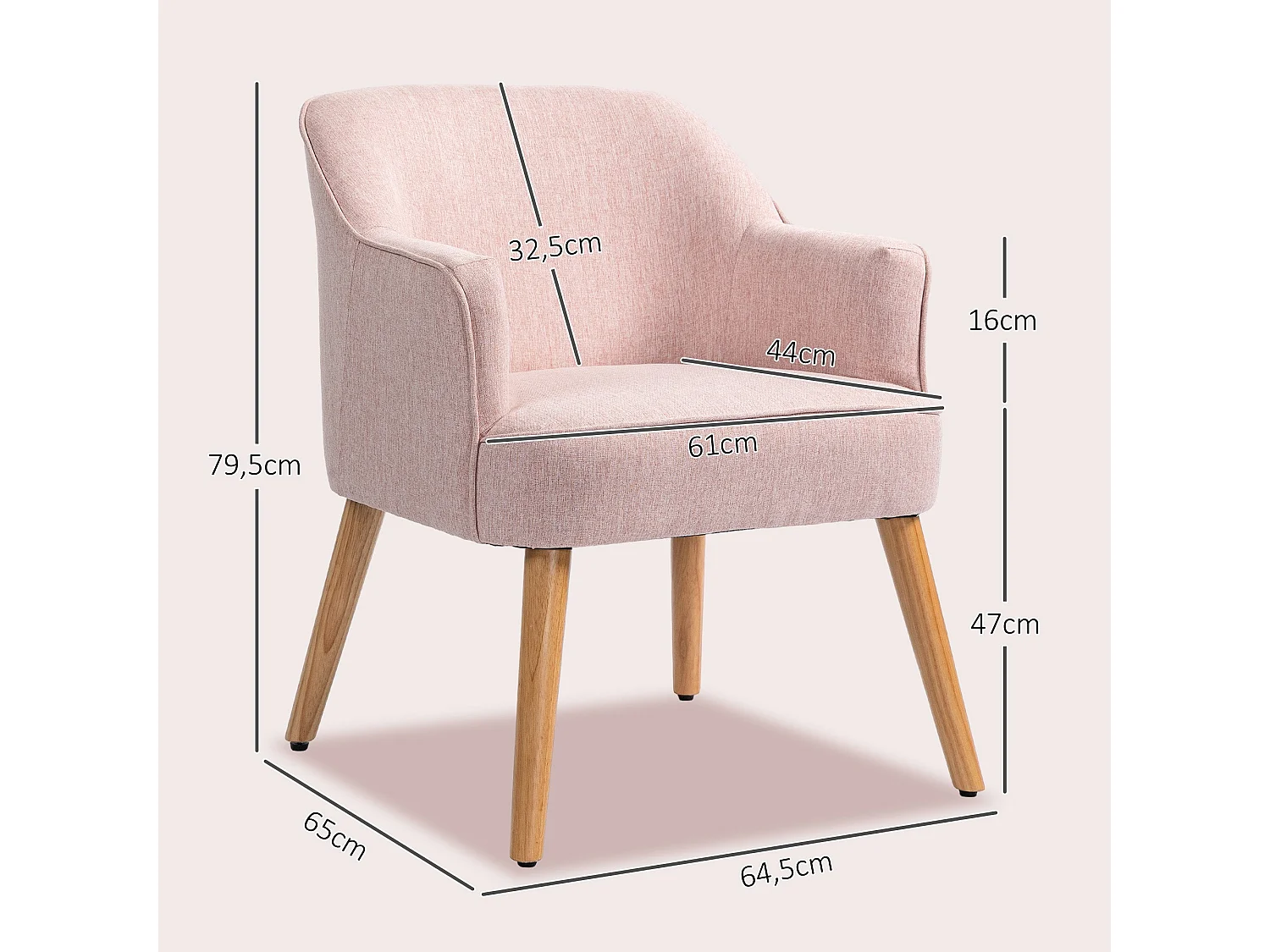 Butaca Primrose Homcom reposabrazos rosa 79,5x64,5x65 cm