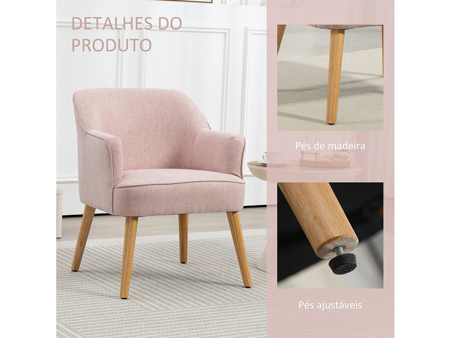 Butaca Primrose Homcom reposabrazos rosa 79,5x64,5x65 cm