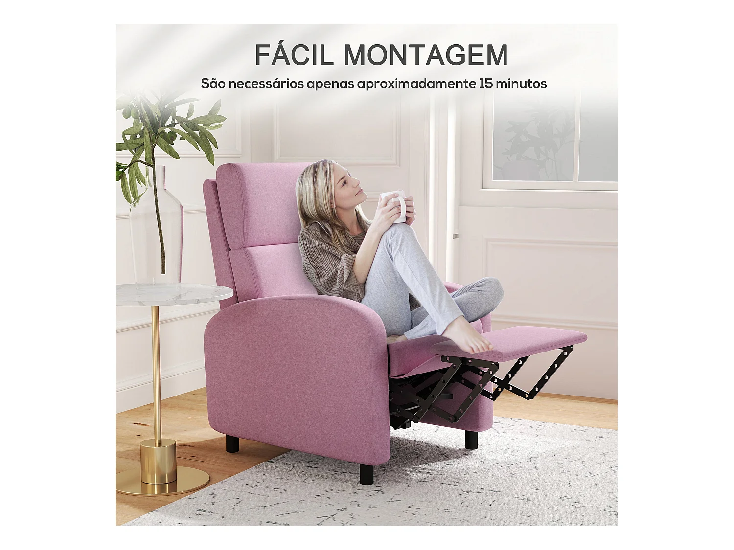 Sillón relax Balboa Homcom reclinable rosa 102x64x86 cm