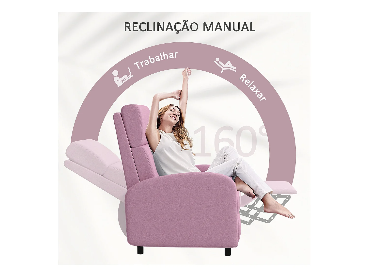 Sillón relax Balboa Homcom reclinable rosa 102x64x86 cm