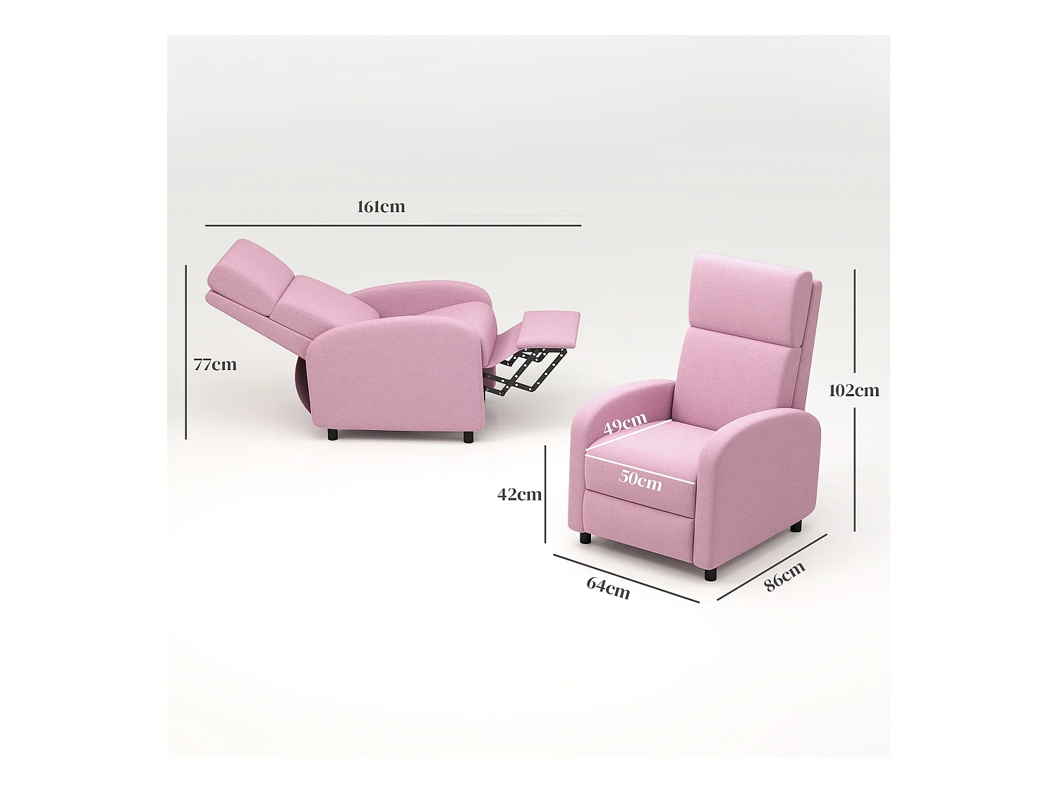 Sillón relax Balboa Homcom reclinable rosa 102x64x86 cm