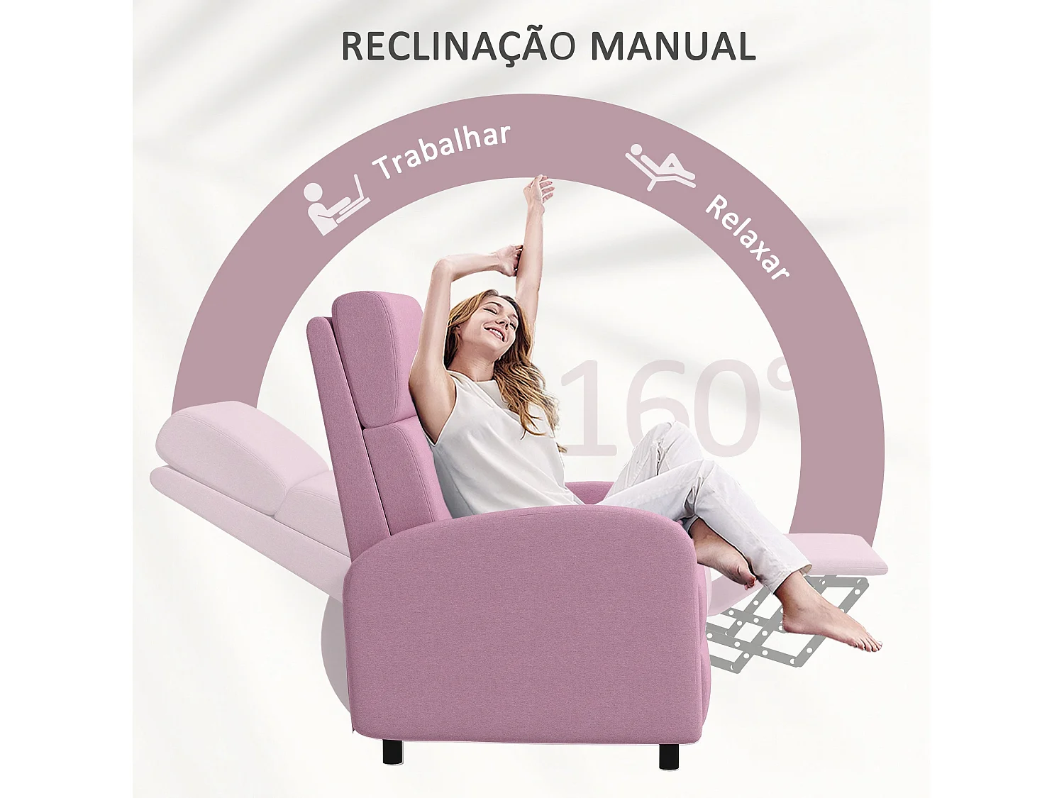 Poltrona Reclinável Manual em Linho Rosa para Conforto e Estilo na Sua Casa
