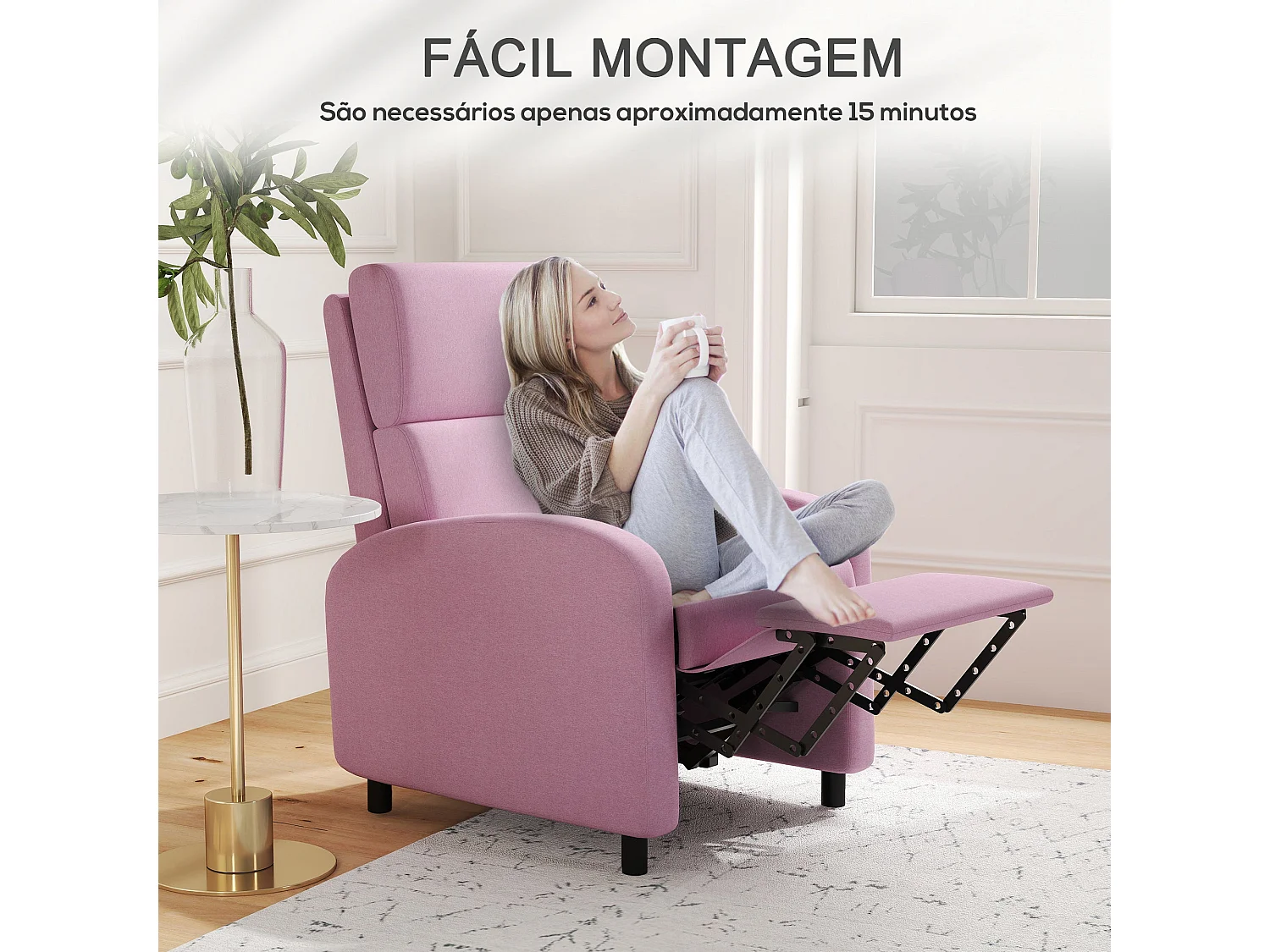 Sillón relax Balboa Homcom reclinable rosa 102x64x86 cm