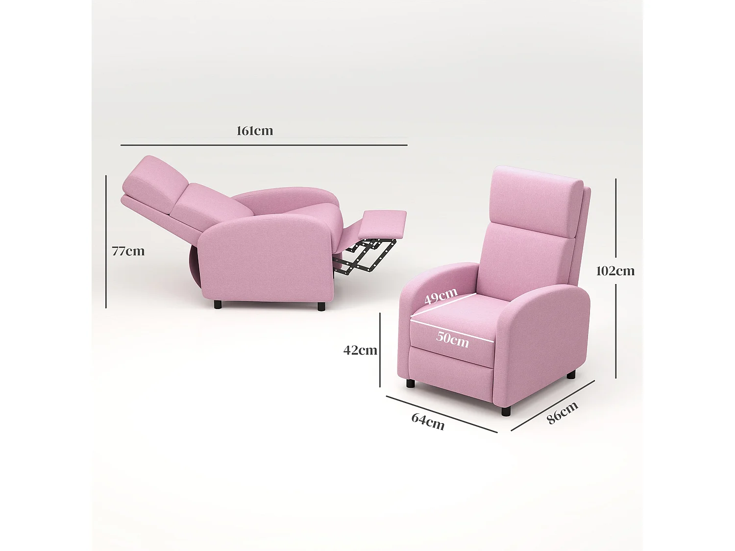 Sillón relax Balboa Homcom reclinable rosa 102x64x86 cm
