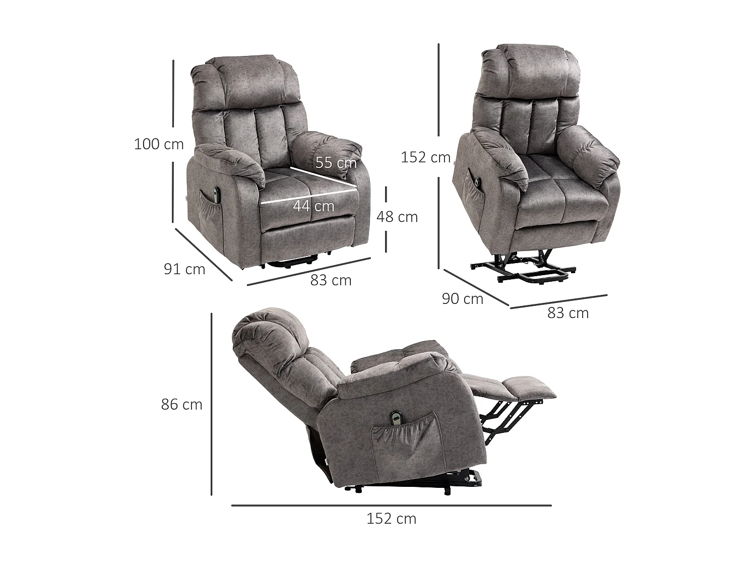 Sillón levanta personas gris 83x91x100 cm HOMCOM