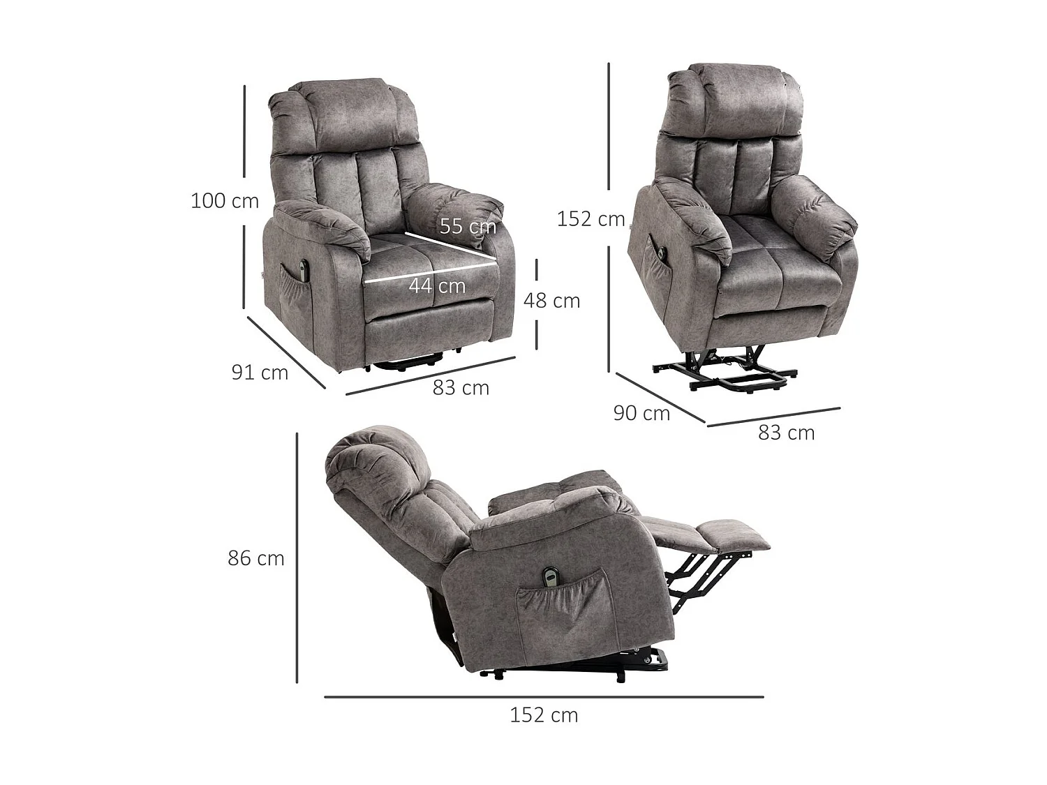 Sillón levanta personas gris 83x91x100 cm HOMCOM