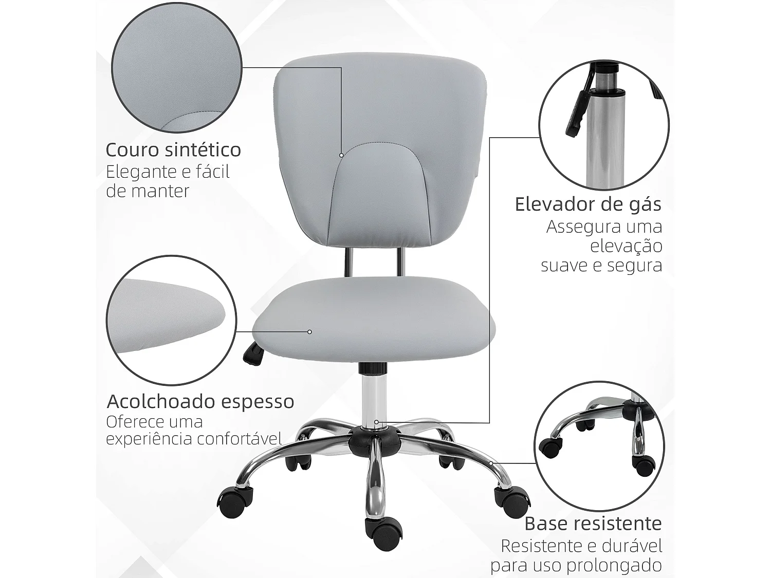 Silla de escritorio Sky Vinsetto altura regulable función basculante gris 87,5-96,5x50x54 cm