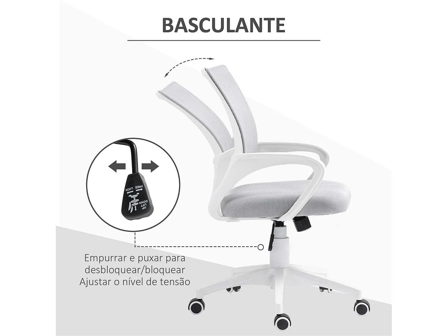 Cadeira de Escritório Giratória Ajustável com Função Basculante e Apoio para Braços - Modelo Ålesund em Cinza