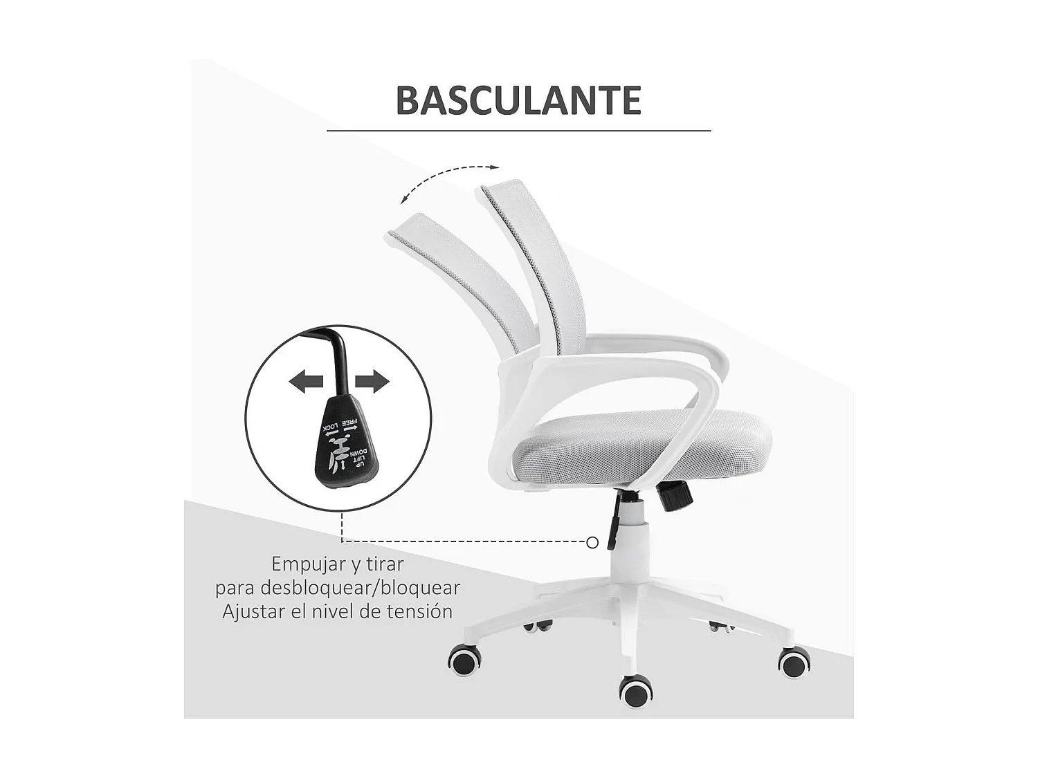 Cadeira de Escritório Giratória Ajustável com Função Basculante e Apoio para Braços - Modelo Ålesund em Cinza