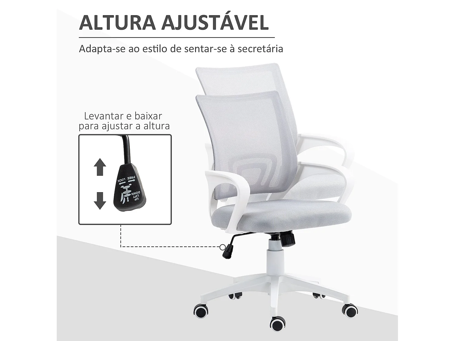 Silla de oficina Waco Homcom basculante con reposabrazos + ruedas gris 89-109x57x55 cm