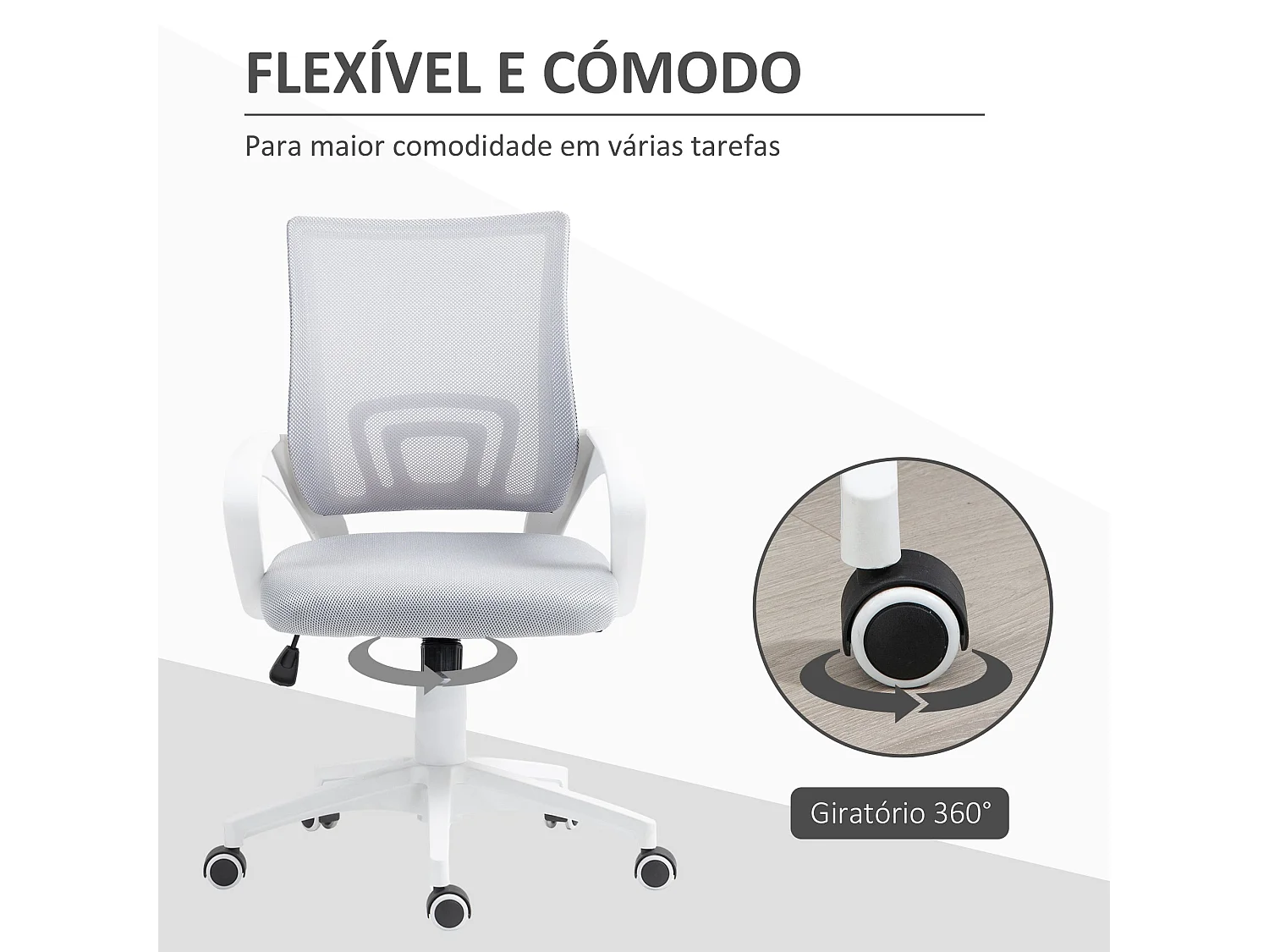 Silla de oficina Waco Homcom basculante con reposabrazos + ruedas gris 89-109x57x55 cm