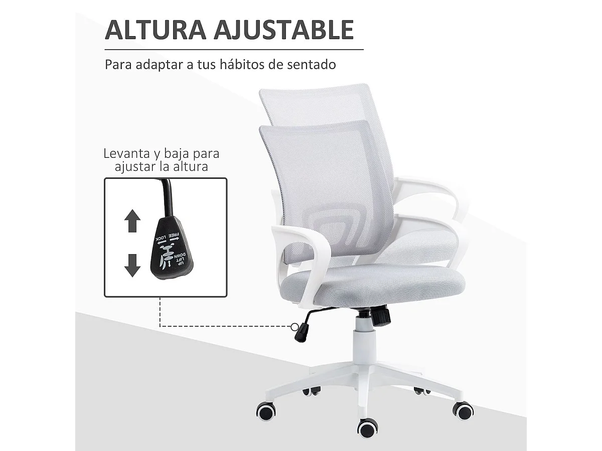 Silla de oficina Waco Homcom basculante con reposabrazos + ruedas gris 89-109x57x55 cm