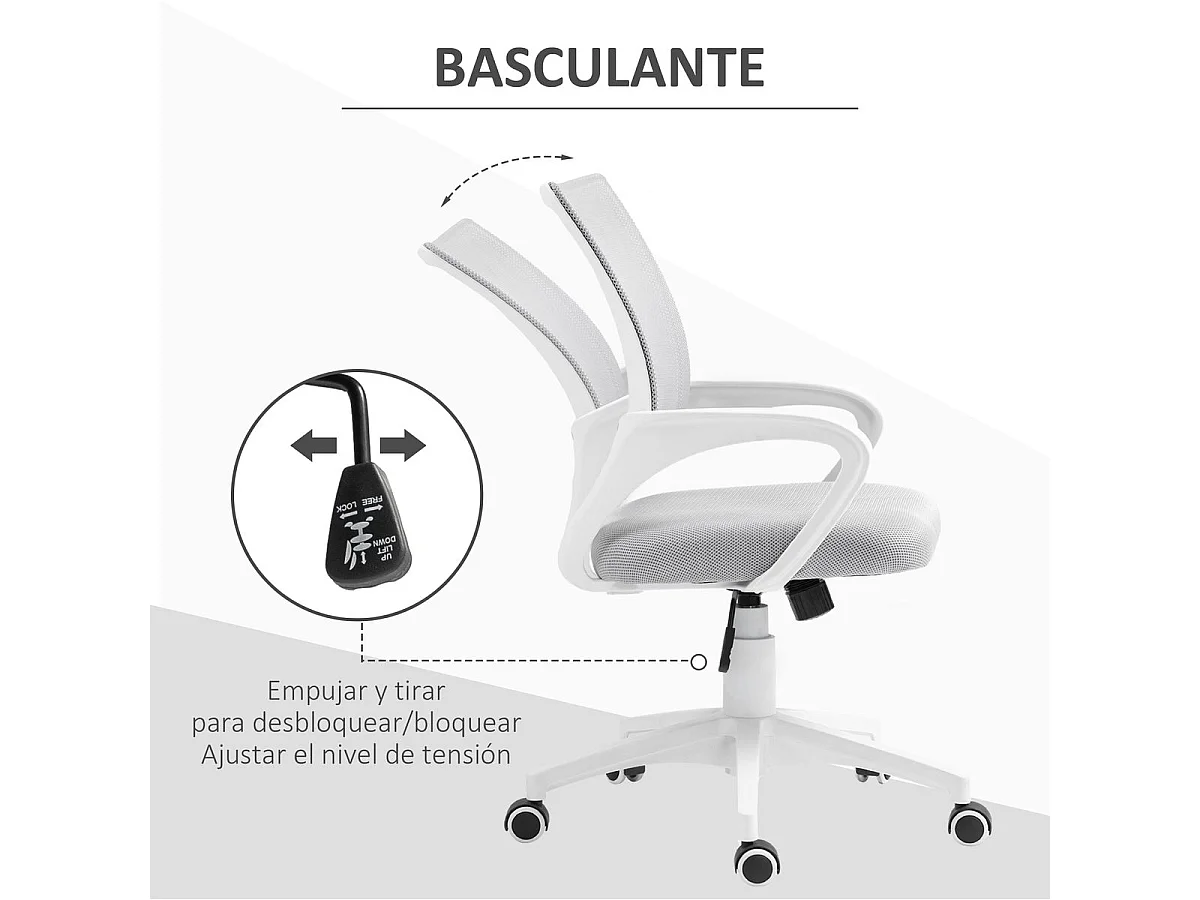 Cadeira de Escritório Giratória Ajustável com Função Basculante e Apoio para Braços - Modelo Ålesund em Cinza