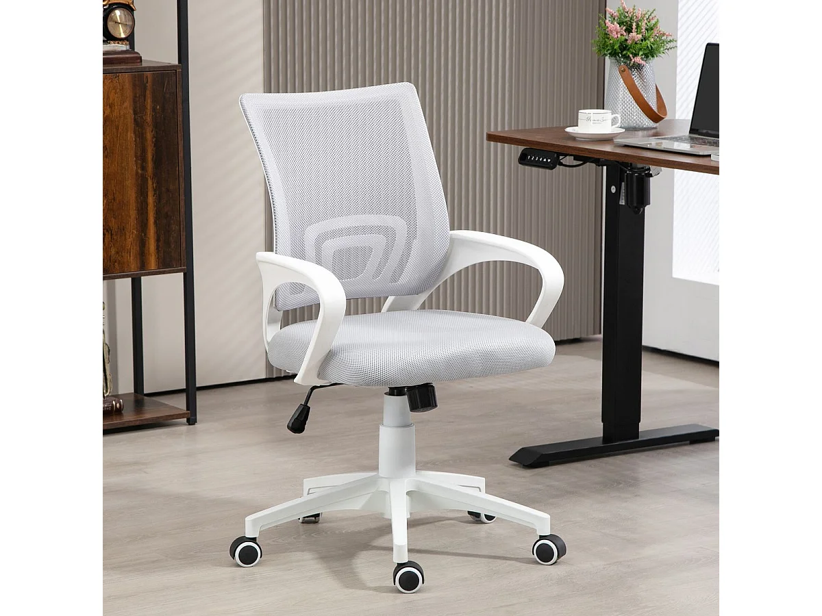 Silla de oficina Waco Homcom basculante con reposabrazos + ruedas gris 89-109x57x55 cm