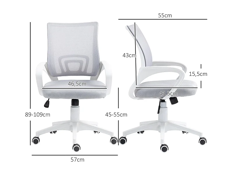 Silla de oficina Waco Homcom basculante con reposabrazos + ruedas gris 89-109x57x55 cm