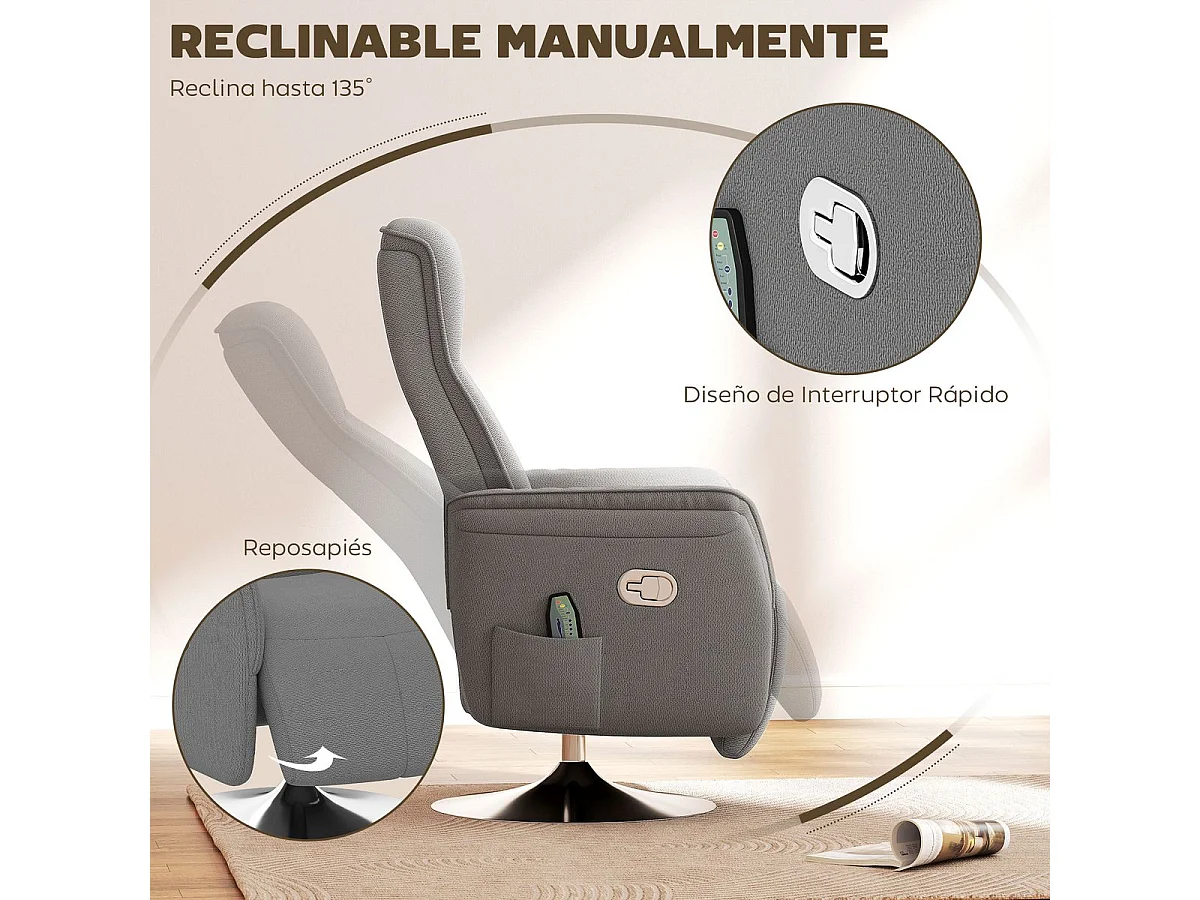 Sillón de masaje Kira Homcom 10 puntos de masaje + reposapiés + mando gris 117x68,5x77 cm