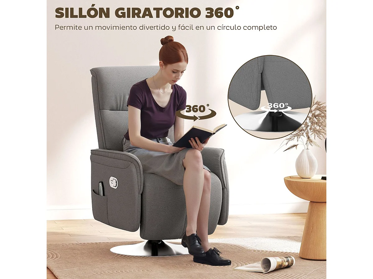 Sillón de masaje Kira Homcom 10 puntos de masaje + reposapiés + mando gris 117x68,5x77 cm