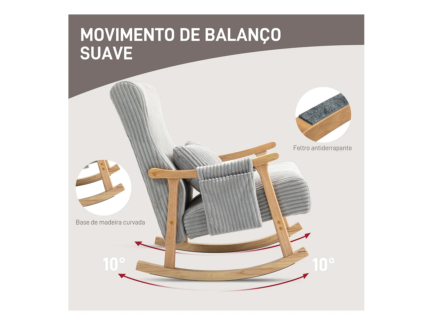 Mecedora Panna Homcom con reposabrazos gris 98x65x90 cm