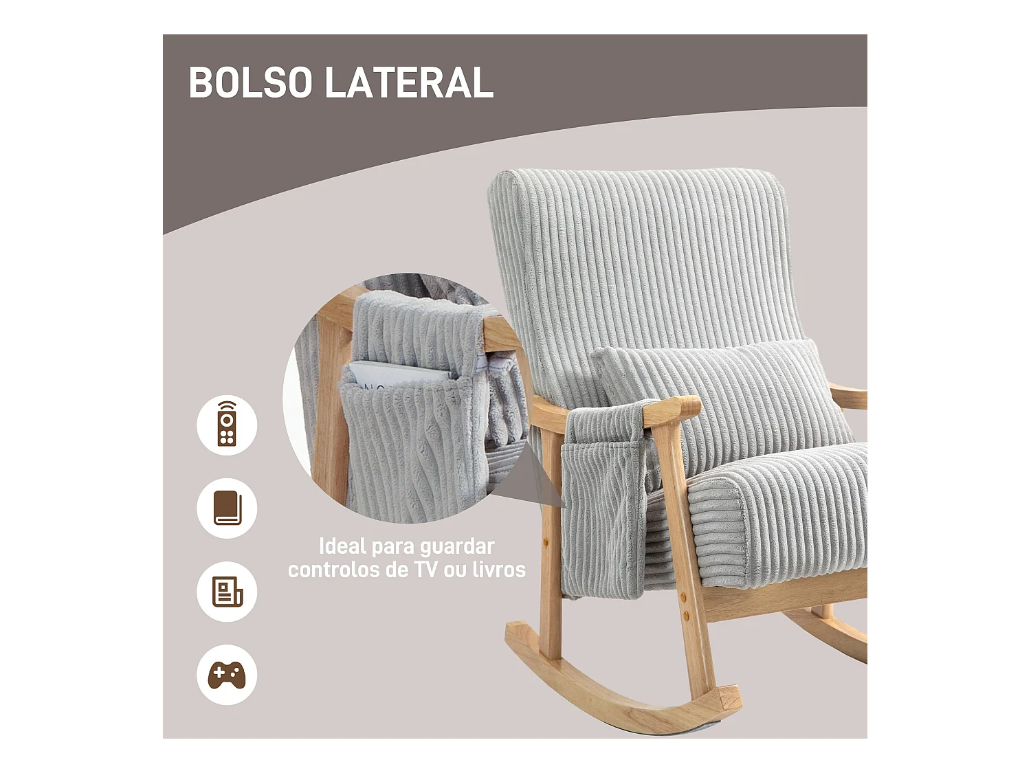 Mecedora Panna Homcom con reposabrazos gris 98x65x90 cm