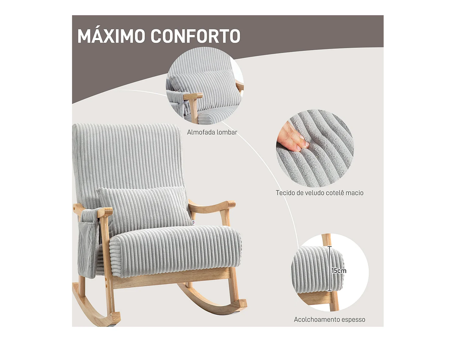 Mecedora Panna Homcom con reposabrazos gris 98x65x90 cm