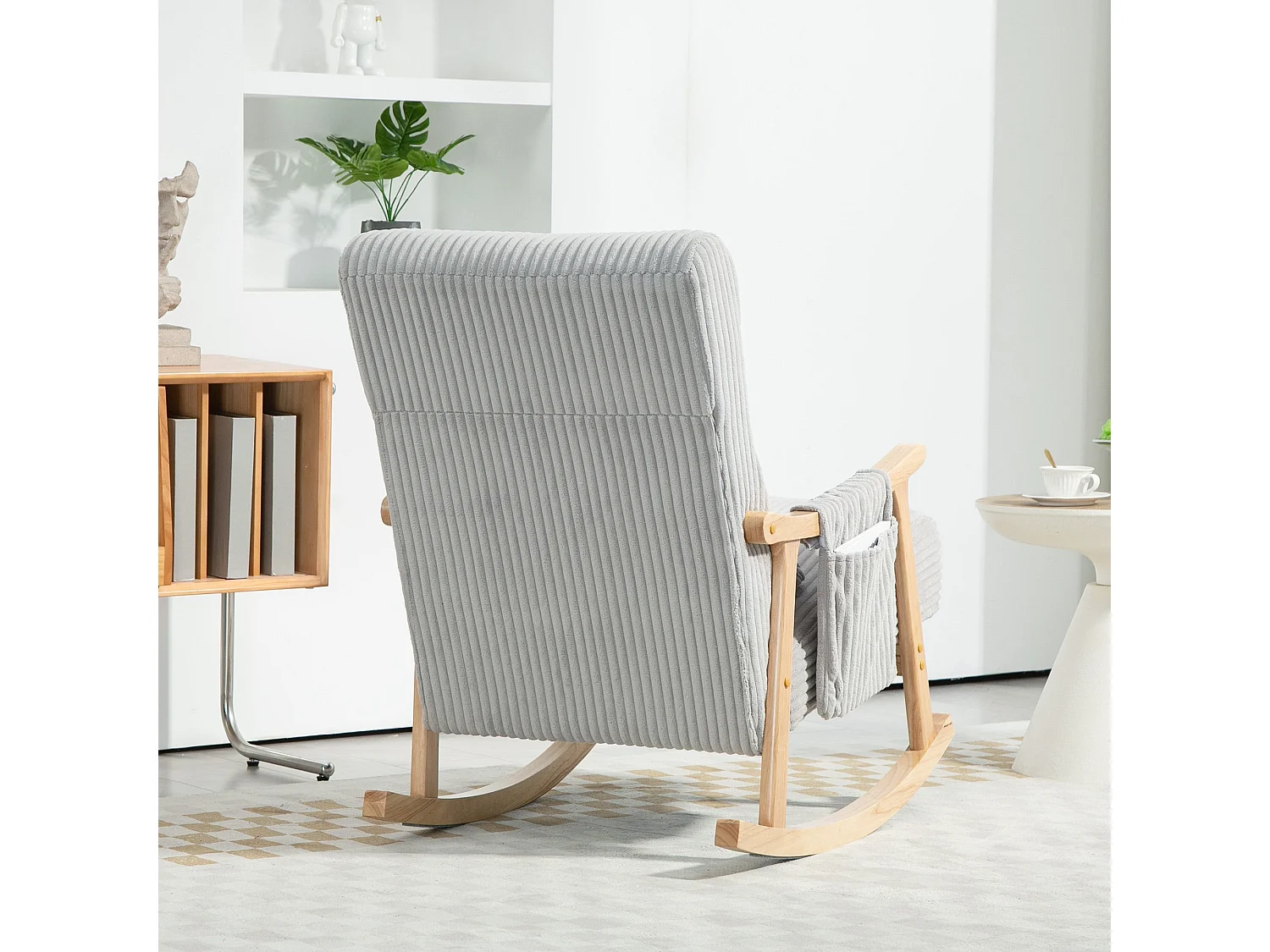 Poltrona de Baloiço Moderna em Veludo Cotelê com Almofada Lombar e Design Seguro para Conforto no Seu Lar