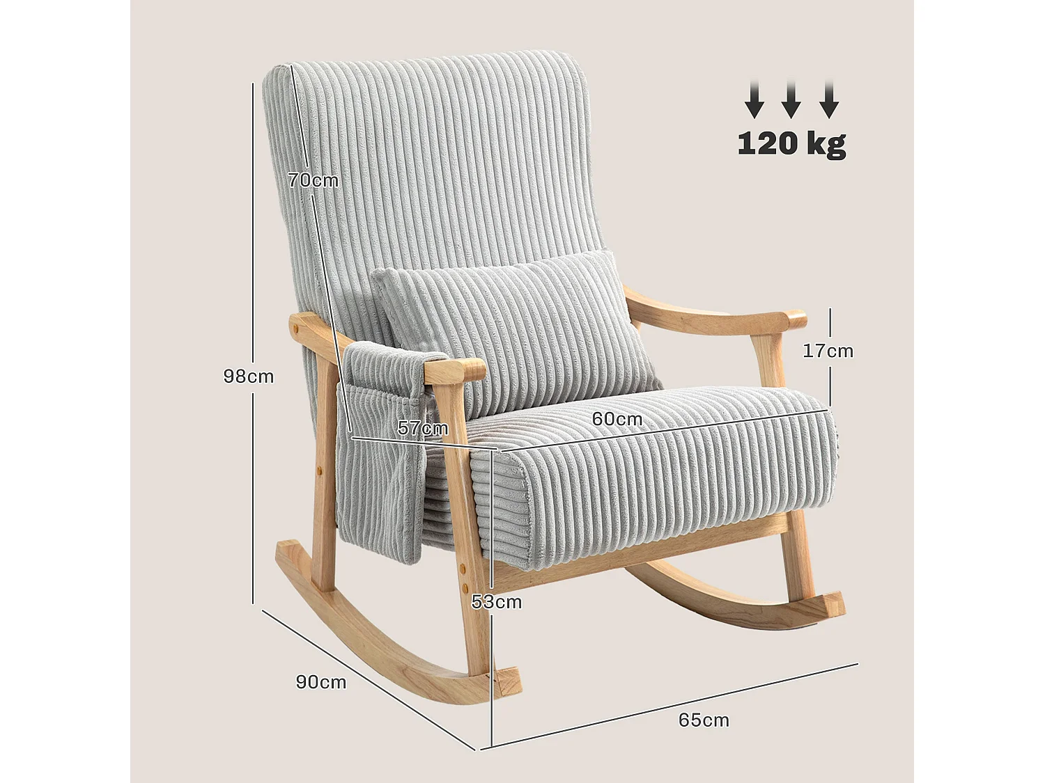 Poltrona de Baloiço Moderna em Veludo Cotelê com Almofada Lombar e Design Seguro para Conforto no Seu Lar
