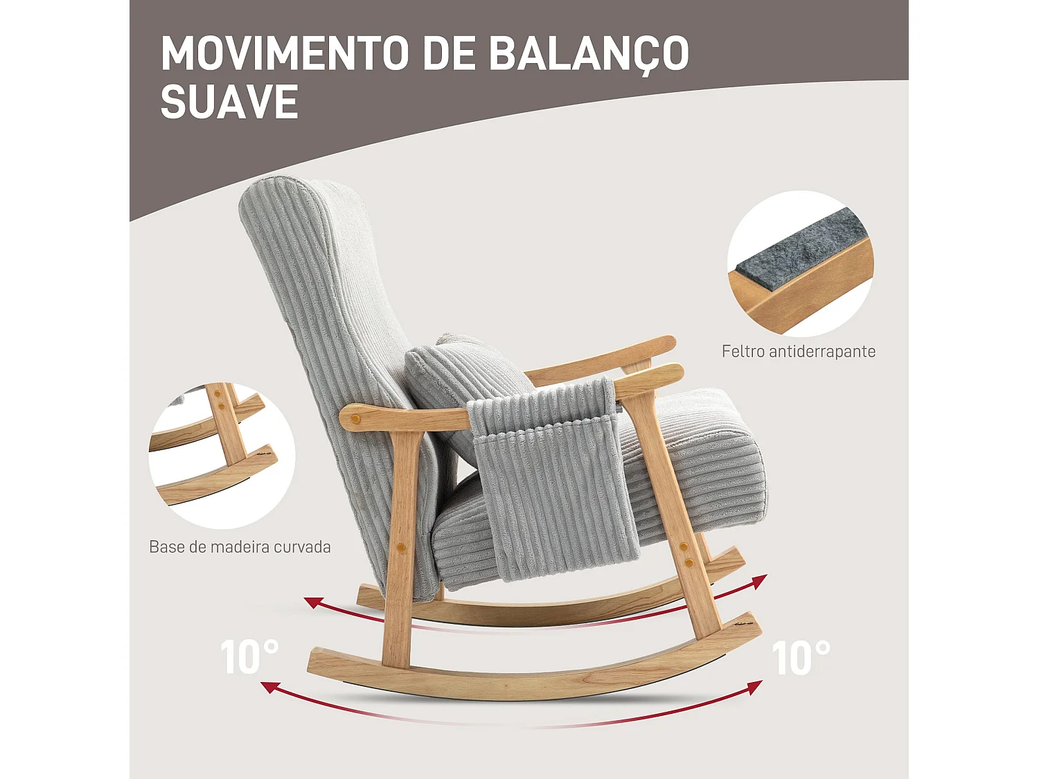 Mecedora Panna Homcom con reposabrazos gris 98x65x90 cm