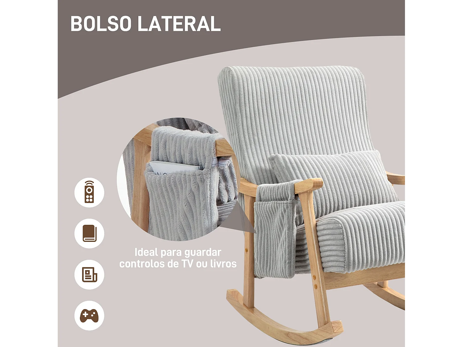 Mecedora Panna Homcom con reposabrazos gris 98x65x90 cm