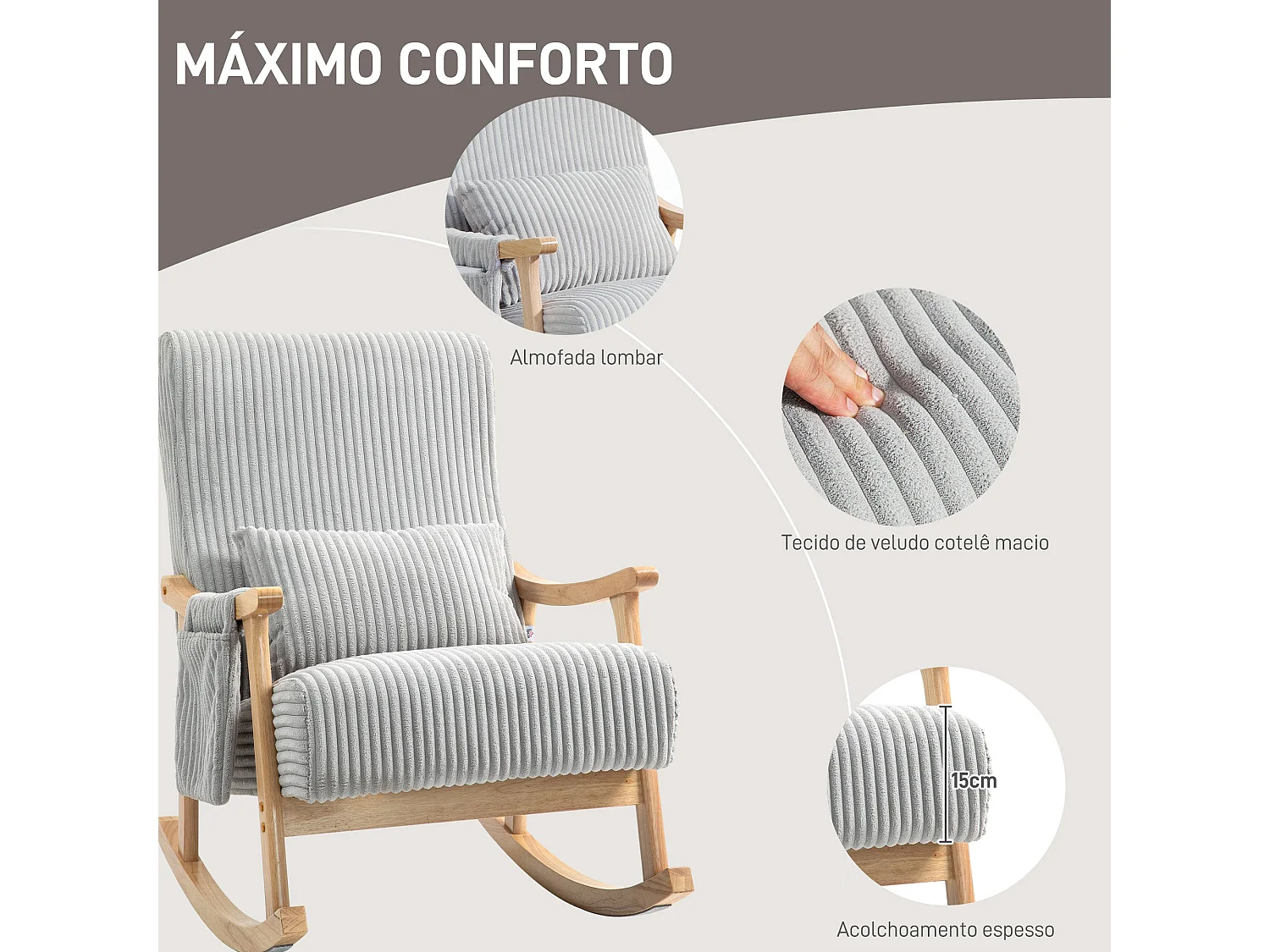 Mecedora Panna Homcom con reposabrazos gris 98x65x90 cm