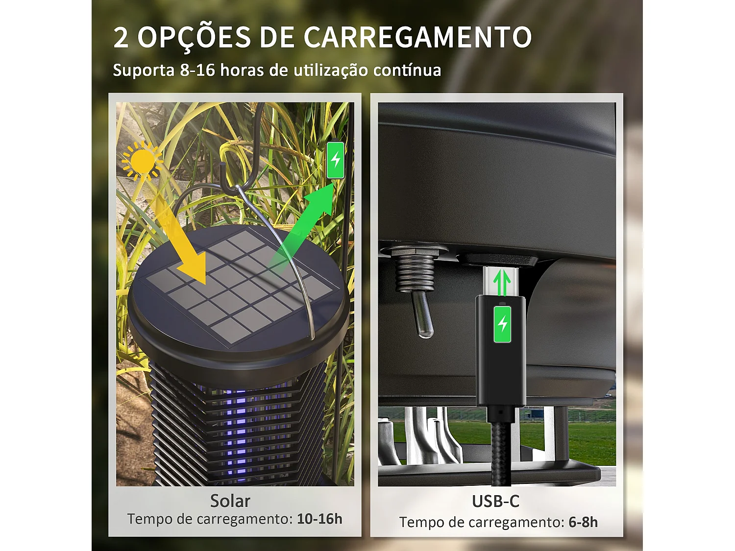 Lâmpada Elétrica 2 em 1 Mata Mosquitos com Luzes LED UV Recarregável para Jardim e Varanda