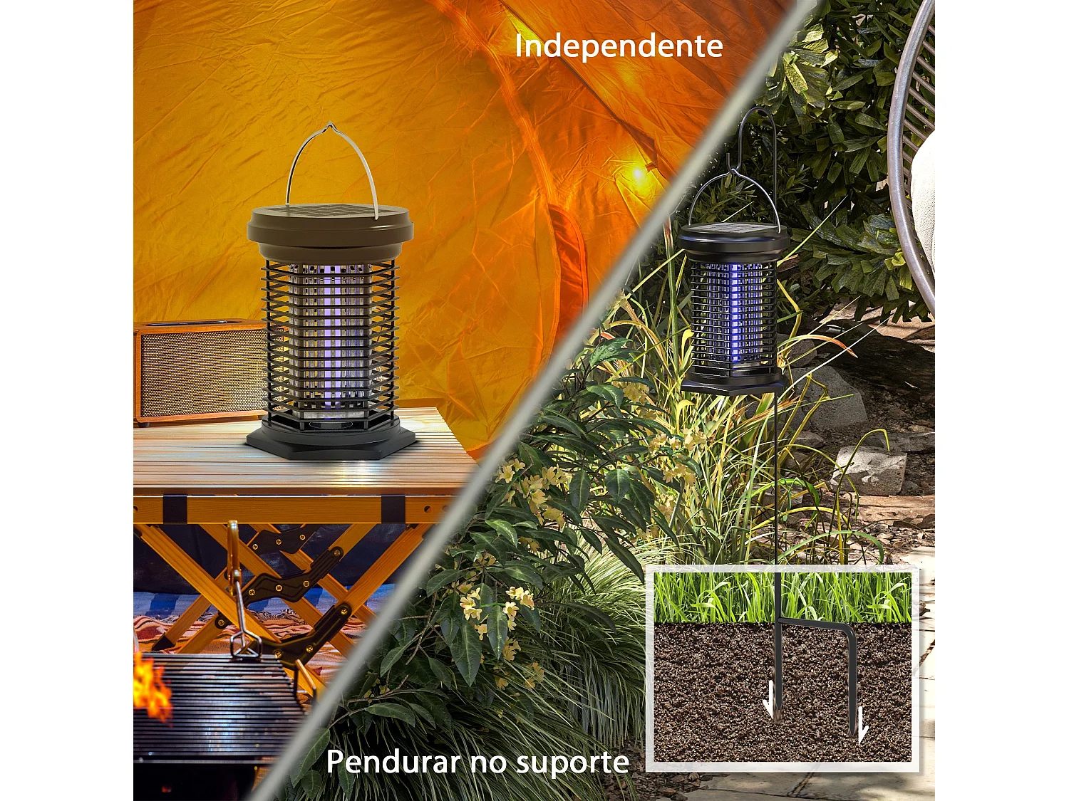Lâmpada Elétrica 2 em 1 Mata Mosquitos com Luzes LED UV Recarregável para Jardim e Varanda