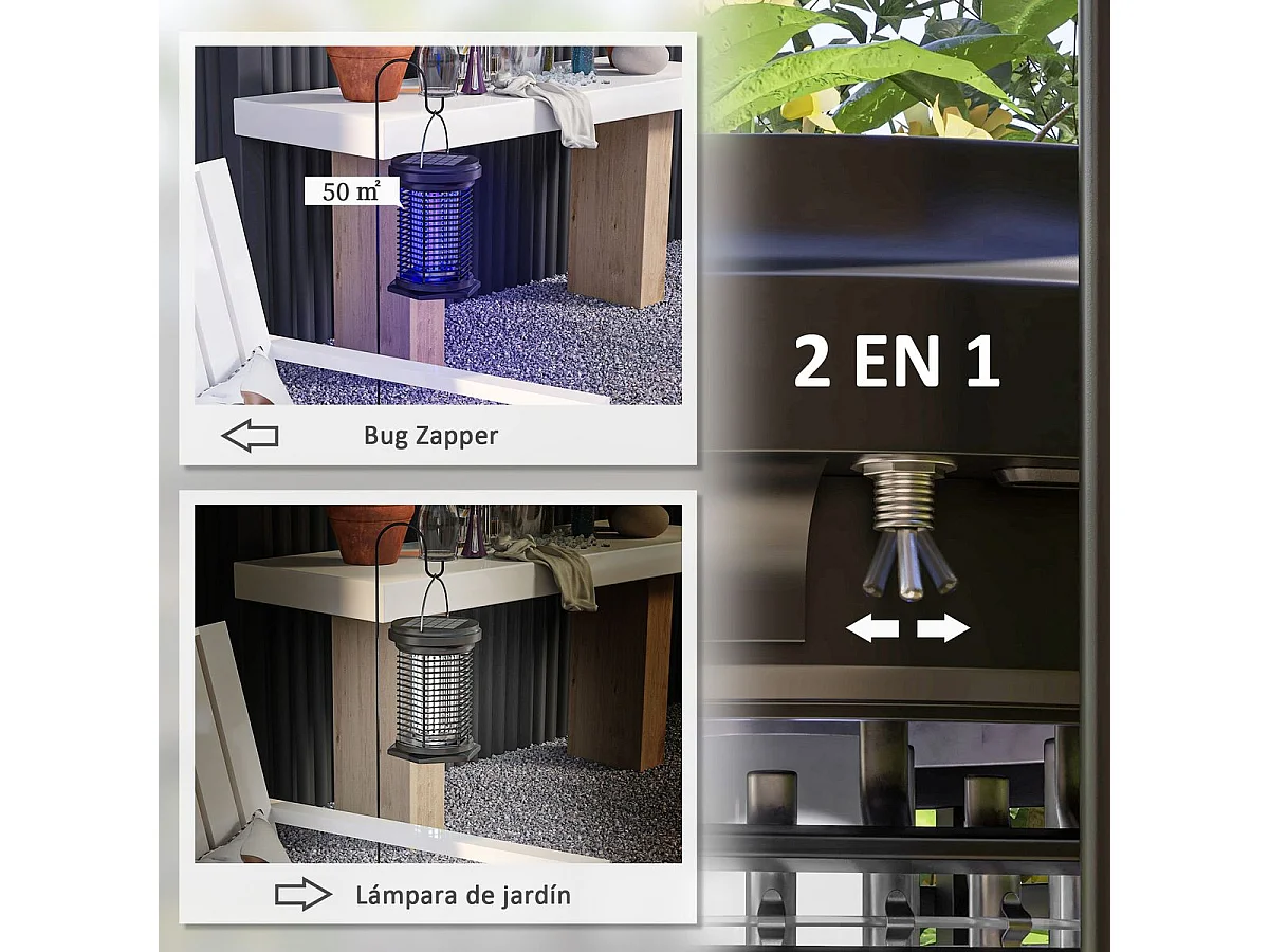 Lâmpada Elétrica 2 em 1 Mata Mosquitos com Luzes LED UV Recarregável para Jardim e Varanda